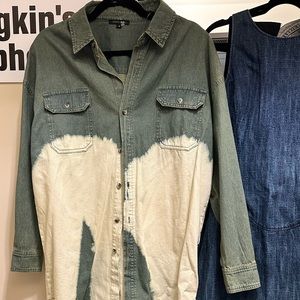 PAPER-MOON olive green and cream tie dye shirt dress - Denim. Size small.